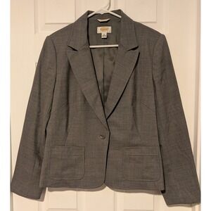Talbots Wool Blazer Women's 12 Petite Gray One Button Lined VERY NICE!